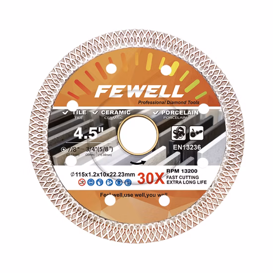 Heißpresse 4,5 Zoll 115 * 10 * 22,23 mm 1,2 Dicke super ultradünnes Turbo-Diamantscheibensägeblatt zum Schneiden von Keramikfliesenporzellan